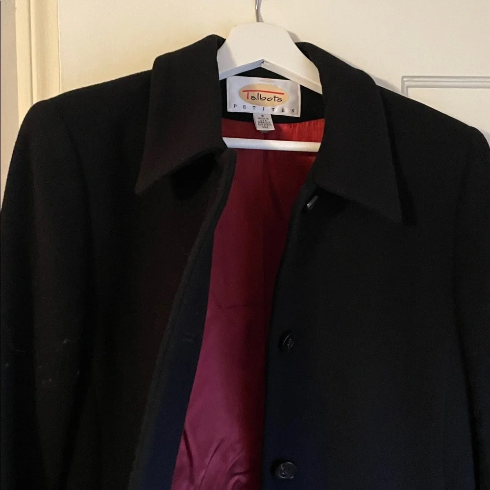 Talbots long black wool and cashmere blend coat. Sz 8 petite, Mid thigh length - Picture 6 of 7